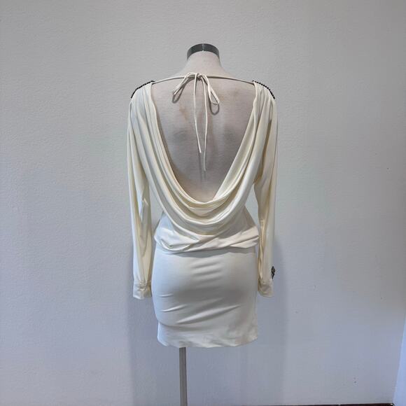 Jadore Y2K Vintage Dolman Open Sleeve Mini Dress Rhinestone Cream Small READ - Picture 3 of 11